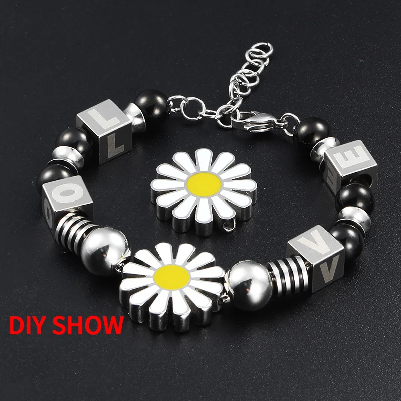 Fashion Daisy Flower Pandent Beads For Jewerly Making StainlessSteel DIY Man WomenNecklace Bracelet Ornament Supplies Accessorie