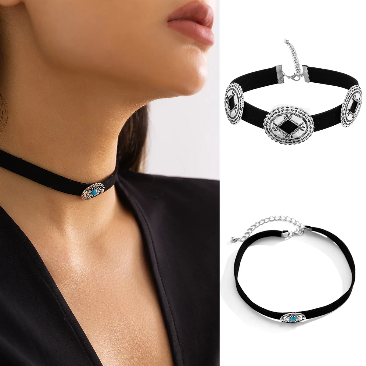 

Vintage Cool Short Necklace for Women Girls Gothic Charm Black Velvet Ribbon Punk Style Statement Clavicle Necklace