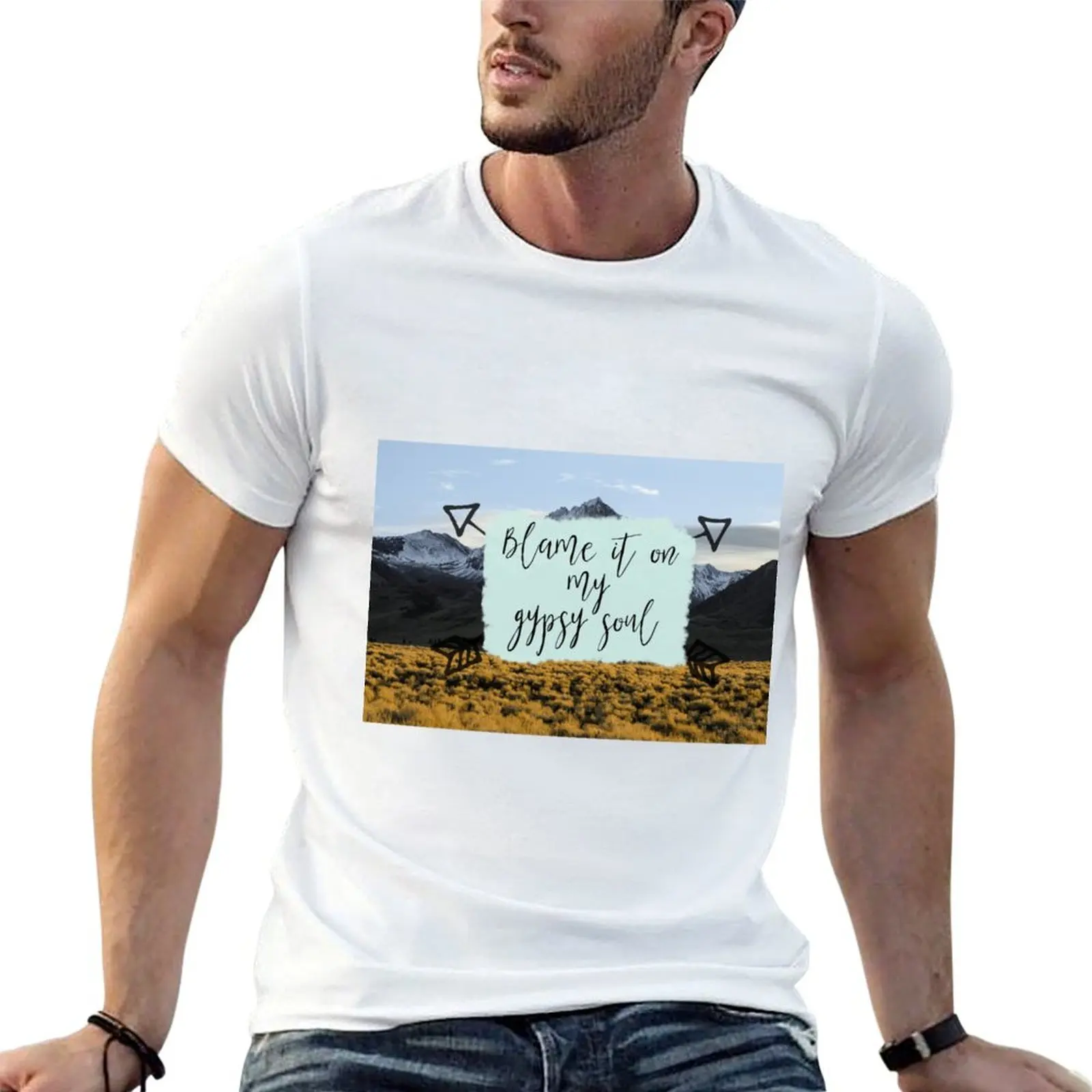 Футболка мужская оверсайз с рисунком цыганской души и гор для путешествий