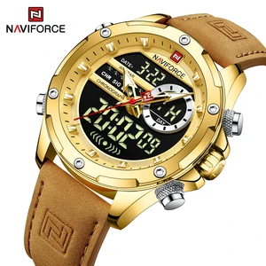 NAVIFORCE Top Luxury Brand Men Watch Analog Digital Leather Sport Army Military Chronograph Quartz C