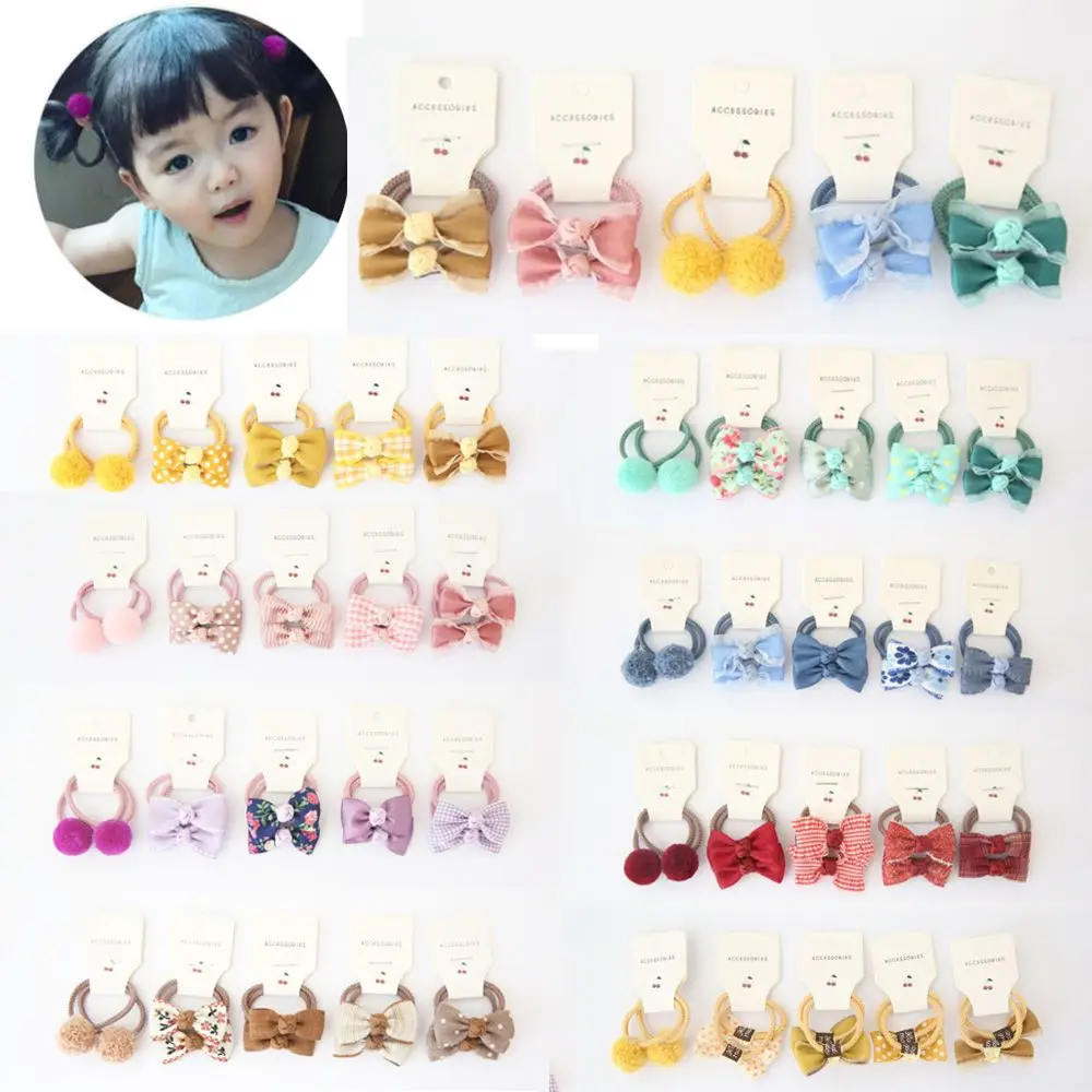 

10pcs Fashion Small Plush Ball Accessories Kids Girls Gum Flower Headdress Hair Rope Hair Ties Bows Elastic Rubber Band