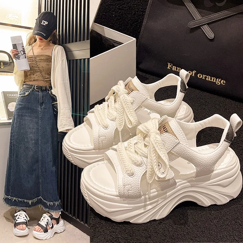 

Thick Bottom Hollow Casual Sandals Women's Summer New Small Sports Wind Sandals with Open Toe Sneakers Zapatos De Mujer