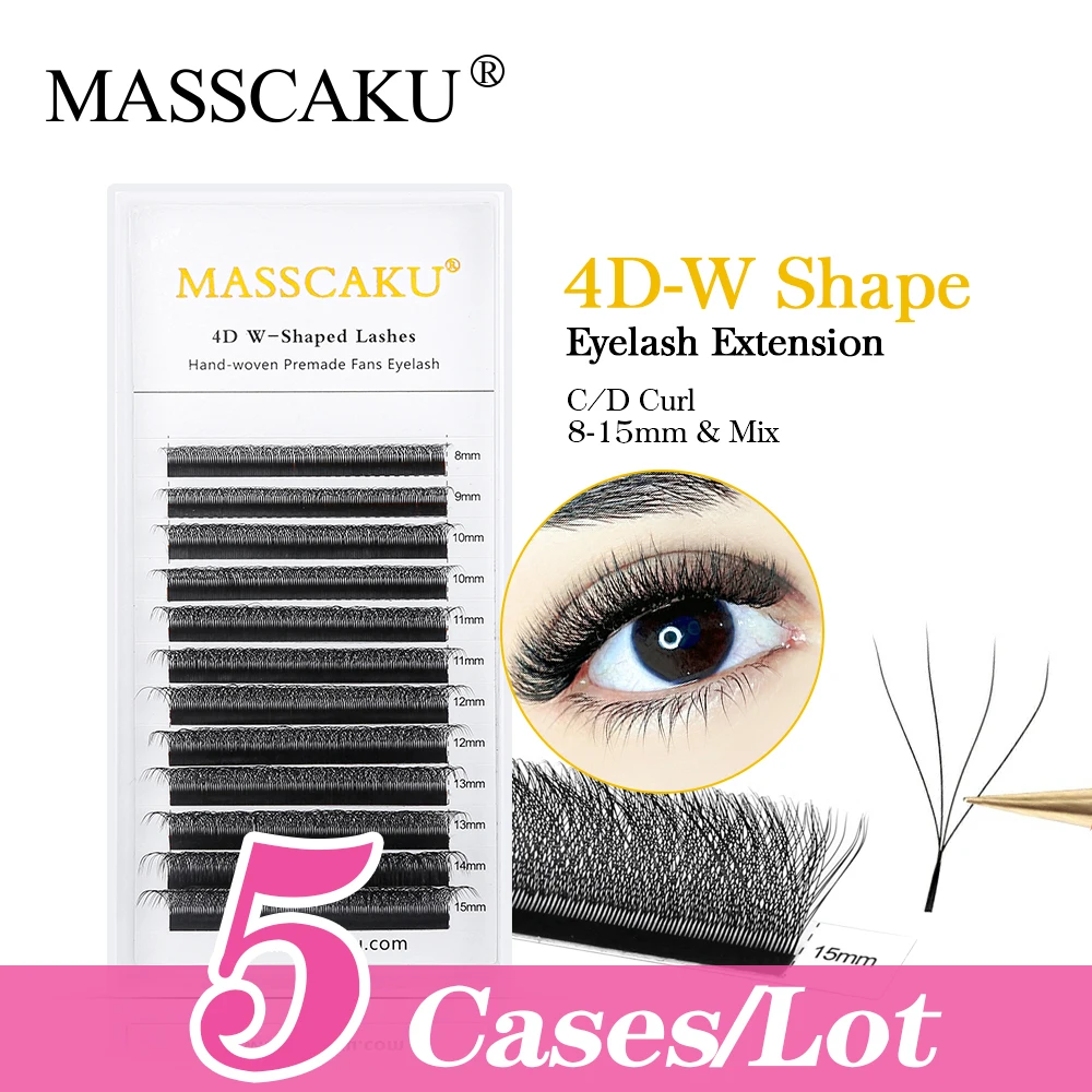 

MASSCAKU Soft 5Cases/lot 3D/4D W Shape Clover Lashes Bloom Handmade Premade Volume Fans 5D Eyelash Extensions Individual Lashes