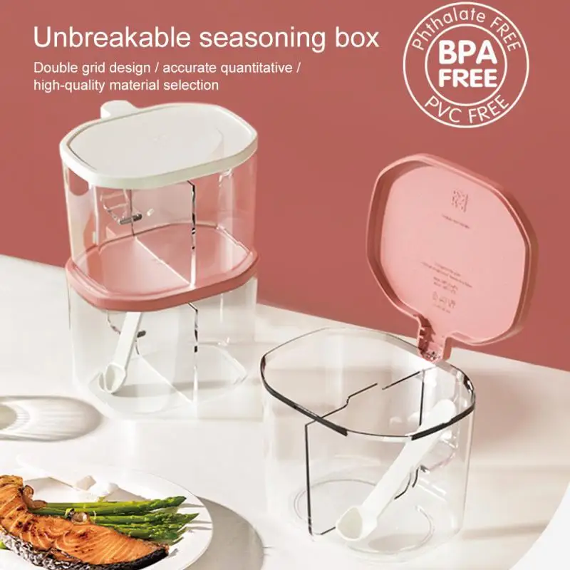 

Seasoning Bottle Transparent Seasoning Box With Spoon Handle Salt Sugar Herb Spice Storage Container Box Kitchen Accessories