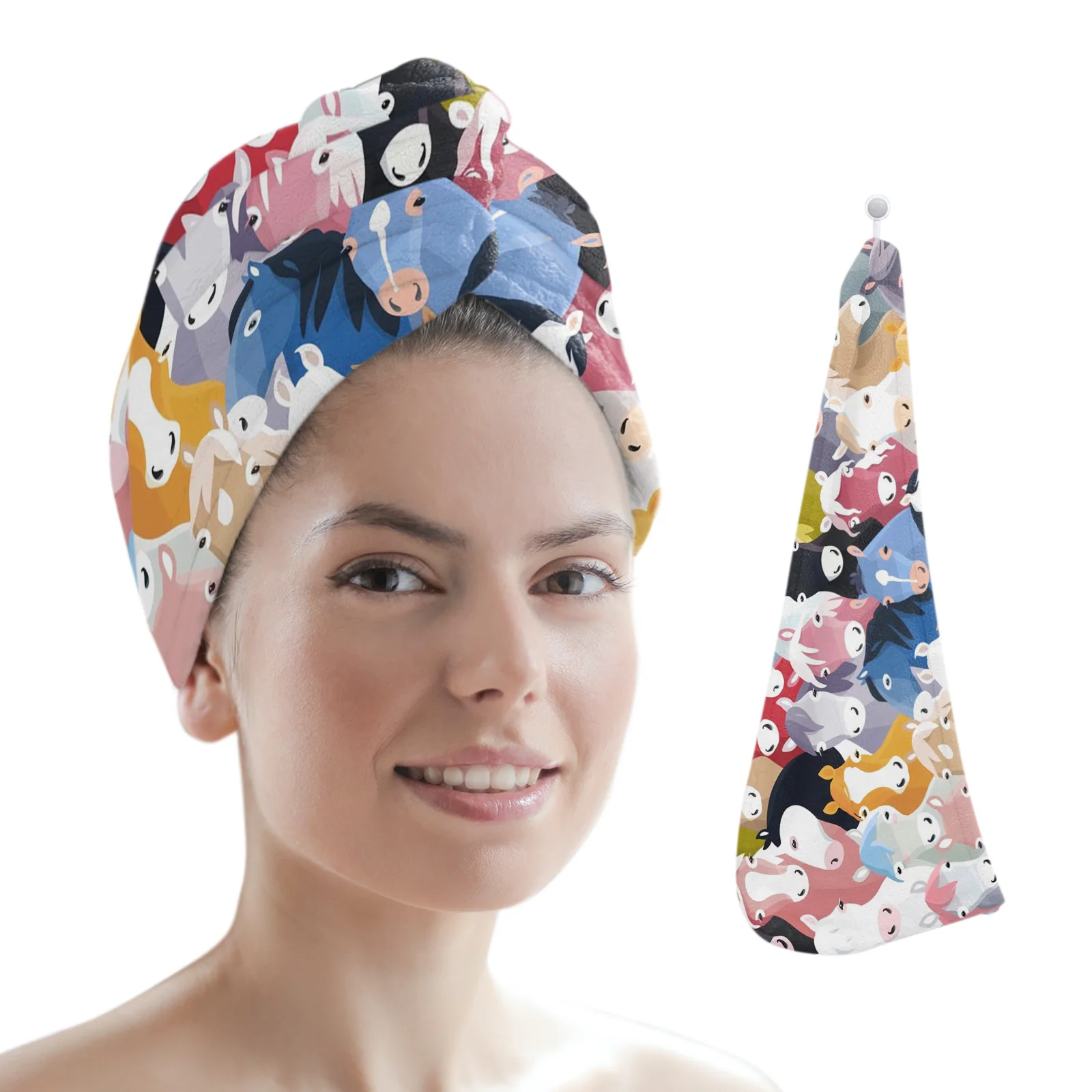 

Animal Colorful Horse Microfiber Quick Dry Hair Towel Bathroom Hair Towel for Woman Absorbent Hair Care Cap