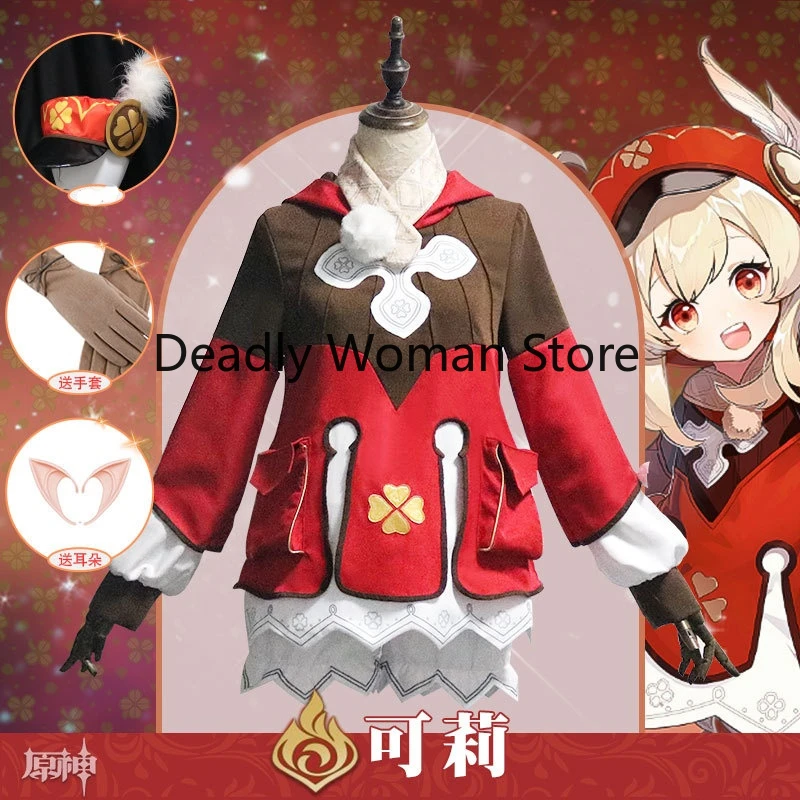 

Game Genshin Impact Klee Cosplay Costume Shoes Wig Anime Kawaii Dress Girls Women Party Halloween Christmas Costumes Children