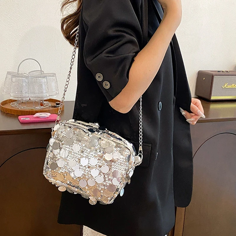 Модные блестящие женские сумки через плечо с блестками маленькая сумочка для