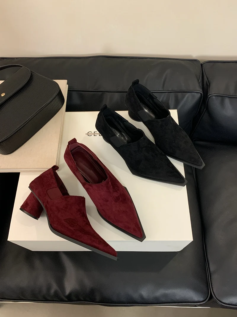 Осень 2024 женские топсайдеры с острым носком модные элегантные туфли-лодочки на