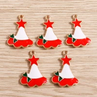 10pcs enamel christmas star hat charms for jewelry making diy pendants necklaces earrings keychains jewelry findings decoration
