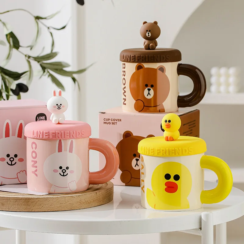 Line Friends Кони Салли Бурый Медведь Милый Мультфильм Керамика Кофейная Чашка Kawaii