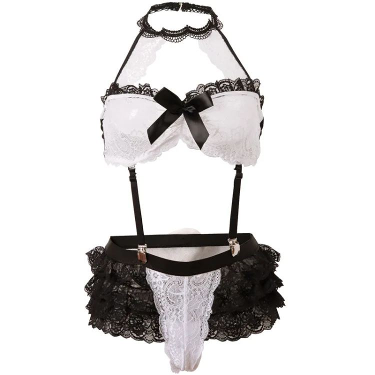 

Erotic lingerie suit lace perspective transparent jumpsuit small chest sexy uniform temptation bralette brief set