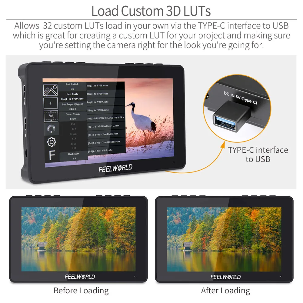 Монитор для цифровой зеркальной камеры FEELWORLD F5 Pro V3 с сенсорным экраном 5 дюйма 3D LUT