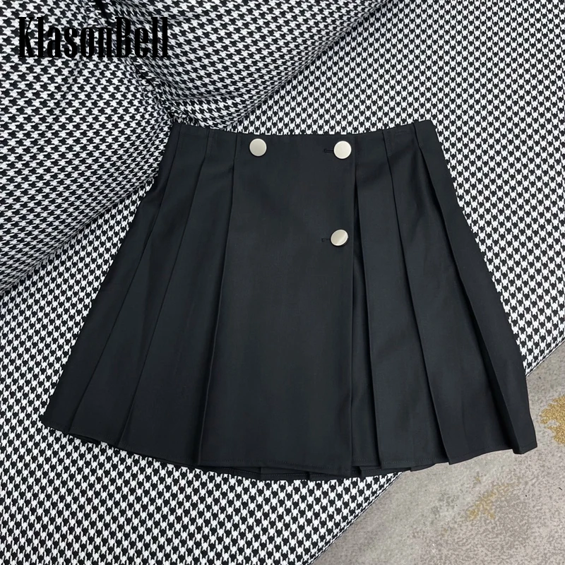 

5.28 KlasonBell Fashion High Waist Black Pleated Skirt Women