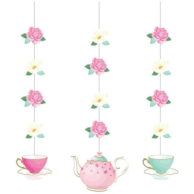 

Floral Tea Party Hanging Decorations, 3 Count