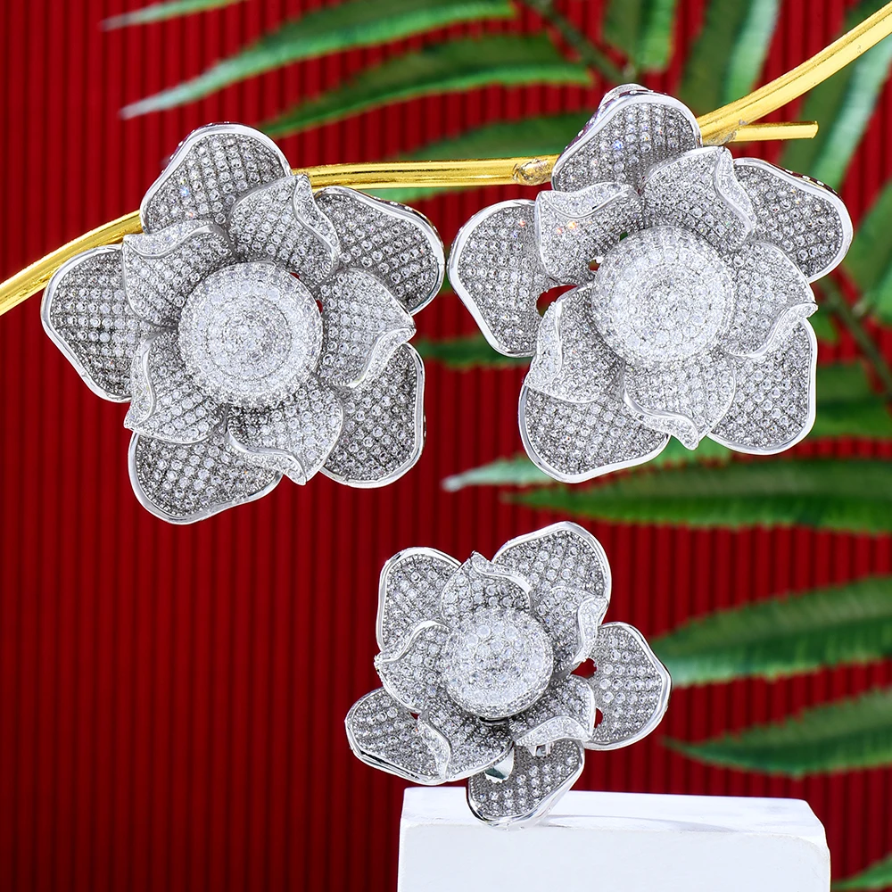 

GODKI Super Flowers Leaf Luxury Full Micro Cubic Zirconia Geometry Bangle Ring Sets For Women Wedding Dubai Bridal Jewelry Sets