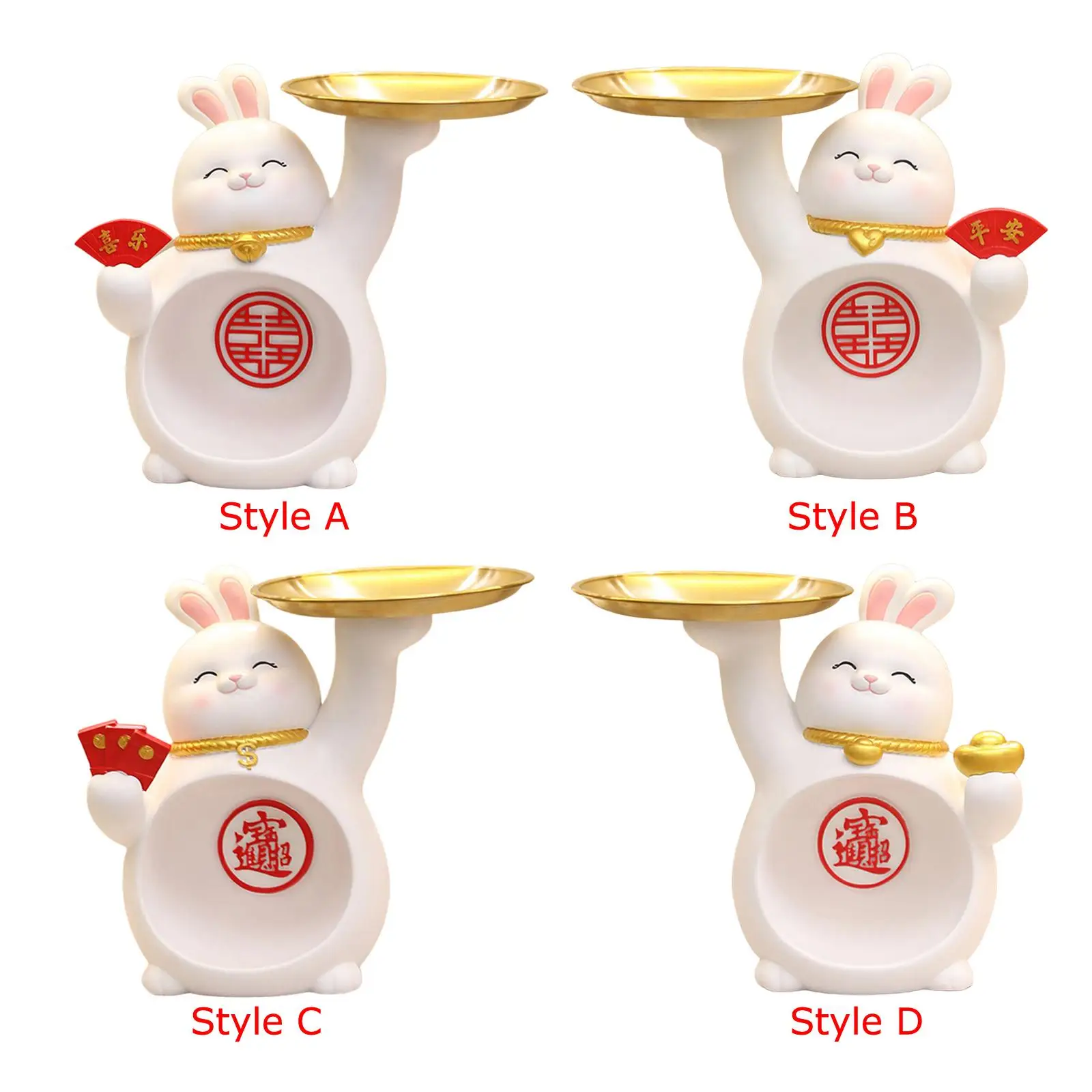 

Chinese Creative Rabbit Figurine Collectible Sculpture Jewelry Trinket Tray