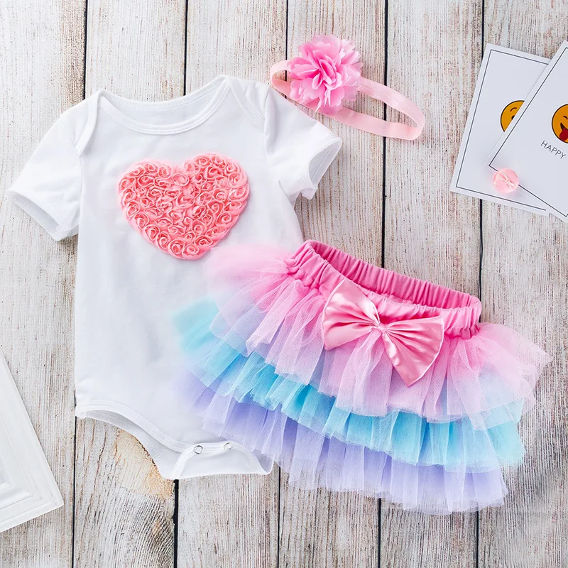 

3pcs set baby girl clothes cotton short sleeve baby girl outfit set baby romper tutu skirt clothes set toddler girl clothes