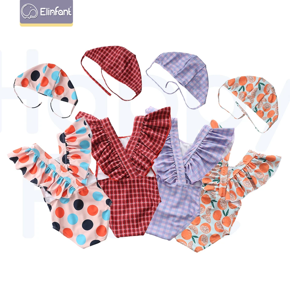 

Elinfant One Piece With Hat Swimwear Baby Girl Floral Strap Swimsuit Little Girls Summer Holiday Beach Wear Swimming Suit