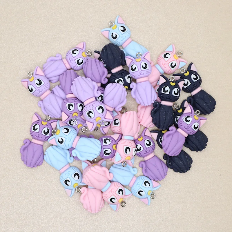 Wholesale 100pcs/pack Cat Charms Bulk Resin Flatback Cute Cartoon Earring Keychain Pendant Findings Diy For Jewelry Making