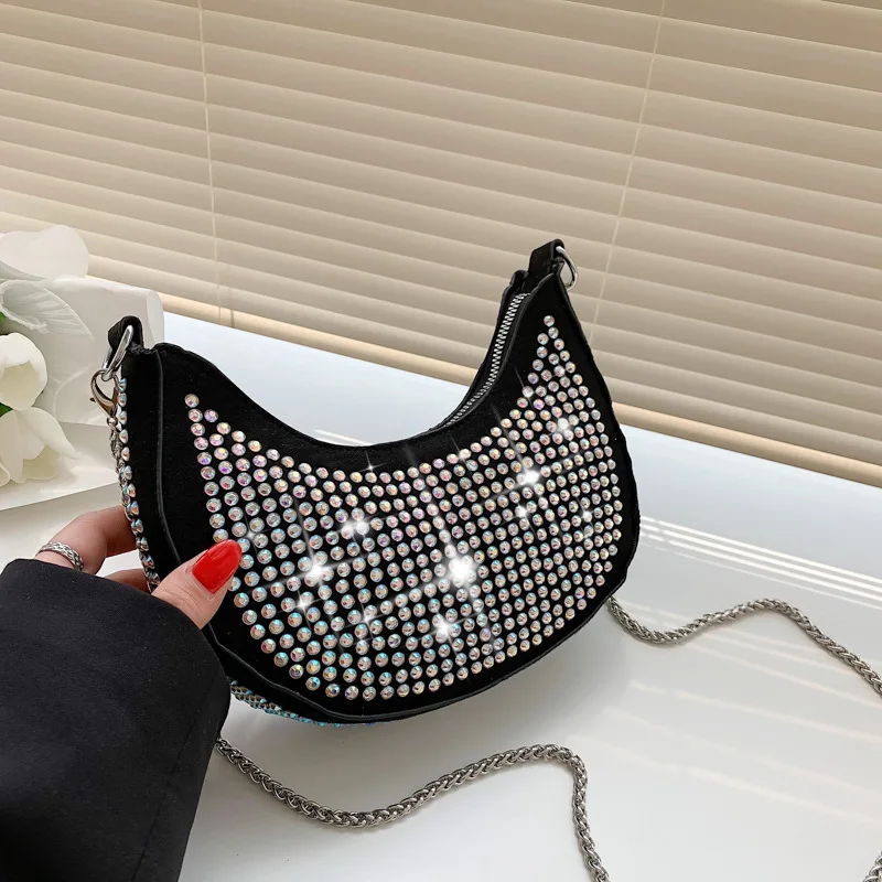 

Diamond Chain Women Bag New Fashion Women Shoulder Underarm Bags for Women 2022 New Luxury Handbags Designer Bag Half Moon