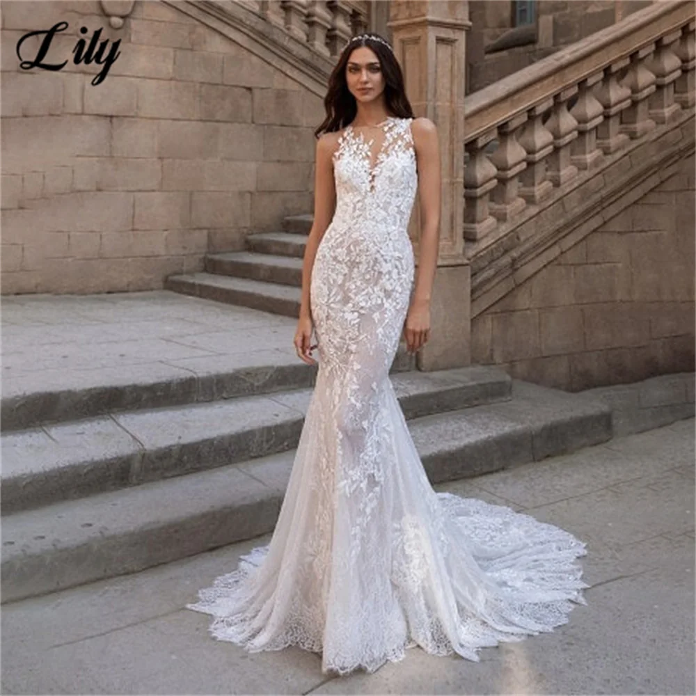 Купи Ivory Mermaid Sexy Wedding Dress Lace Trumpet Wedding Gown Tank Bridal Dress Charming Appliques Custom Sizevestido de noiva за 6,270 рублей в магазине AliExpress