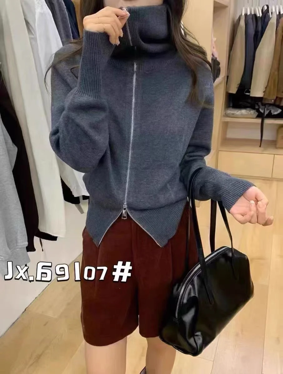 Новинка 2024 флисовый вязаный кардиган с двойной молнией и длинными рукавами