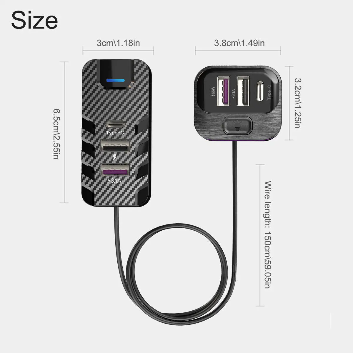 66 Вт 6 портов USB PD HUB адаптер Автомобильное зарядное устройство док-станция