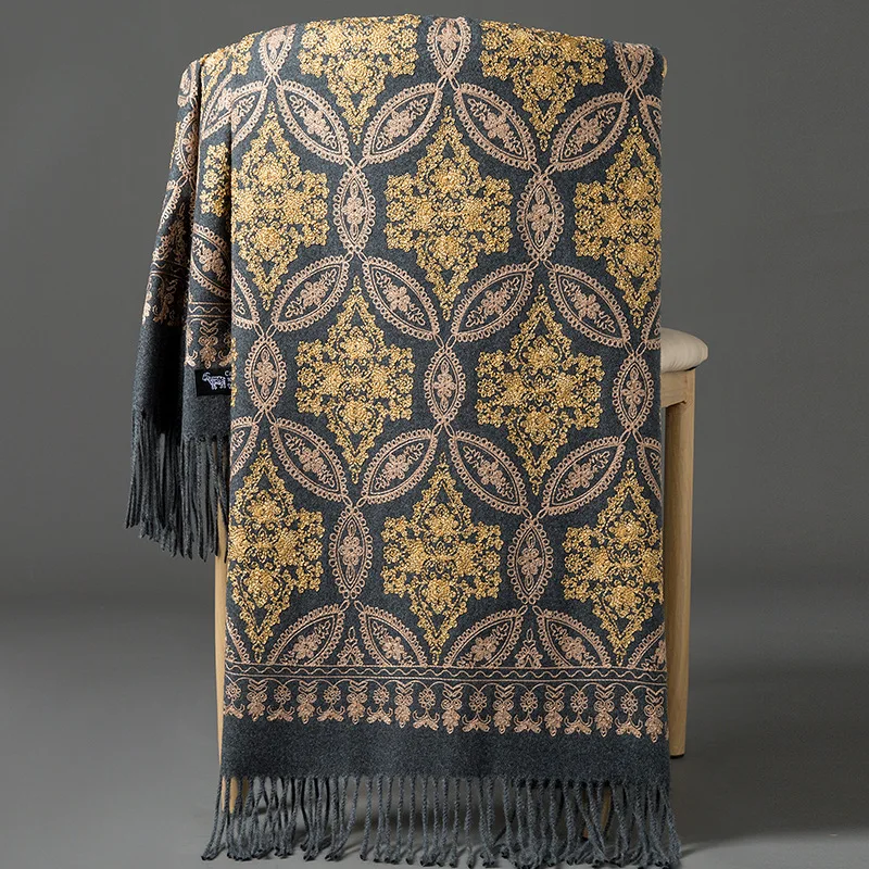 Роскошная шаль из пашмины с цветочной вышивкой зимний женский теплый