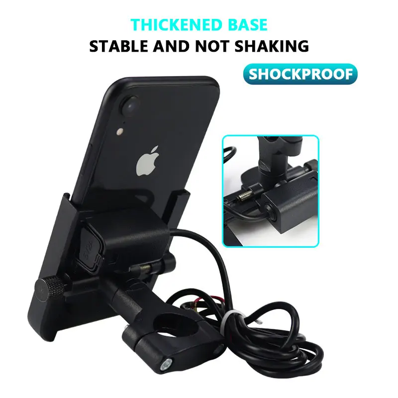 

Motorcycle Aluminum Alloy Mobile Phone Bracket 5V2.1A Fast Charge 10-24V Rearview Mirror Navigation Bracket USB Charging