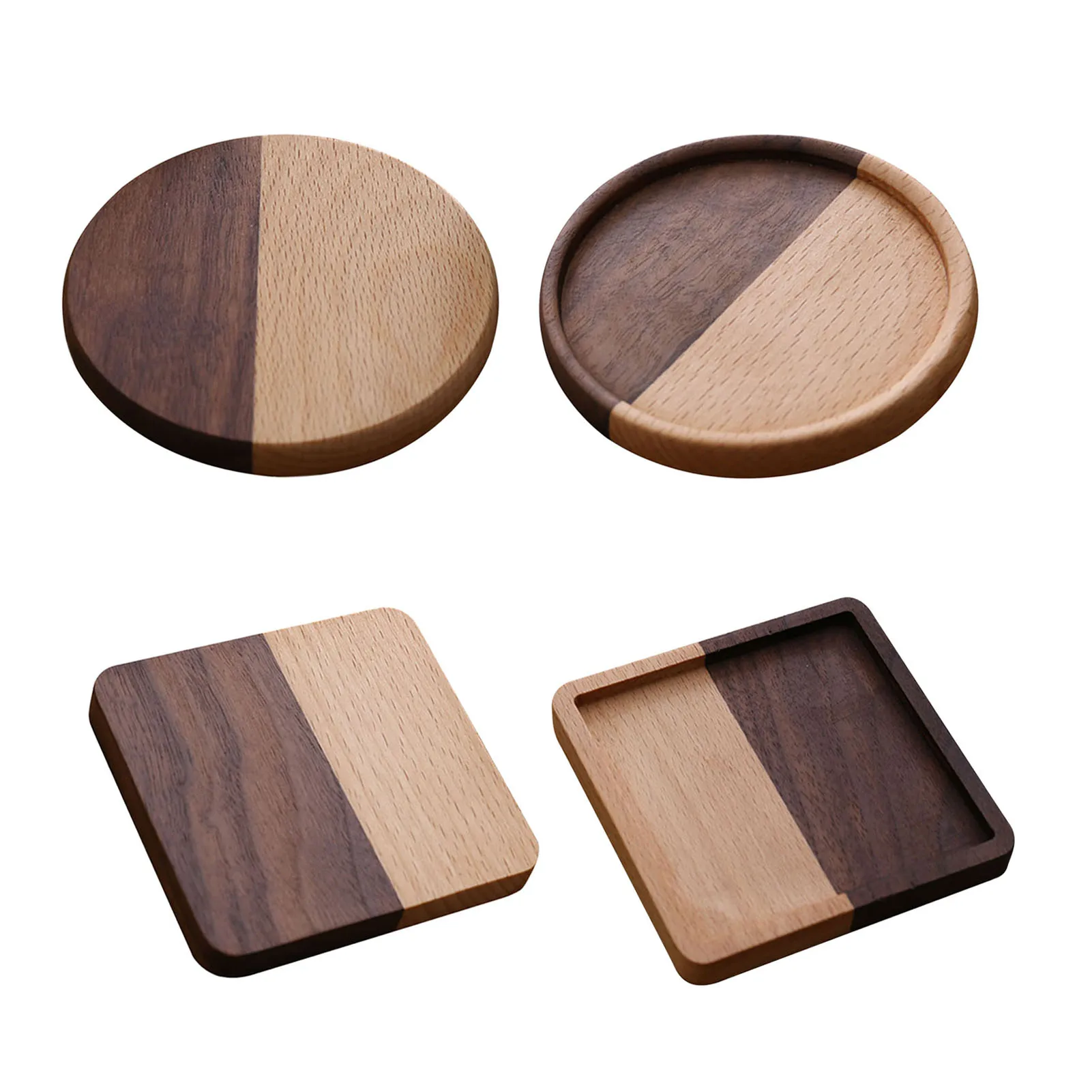 

2pc Round/Square Wooden Coasters Korean Cup Mat Table Heat Resistant Mat High Quality Tea Coffee Table Mat Drink Coasters