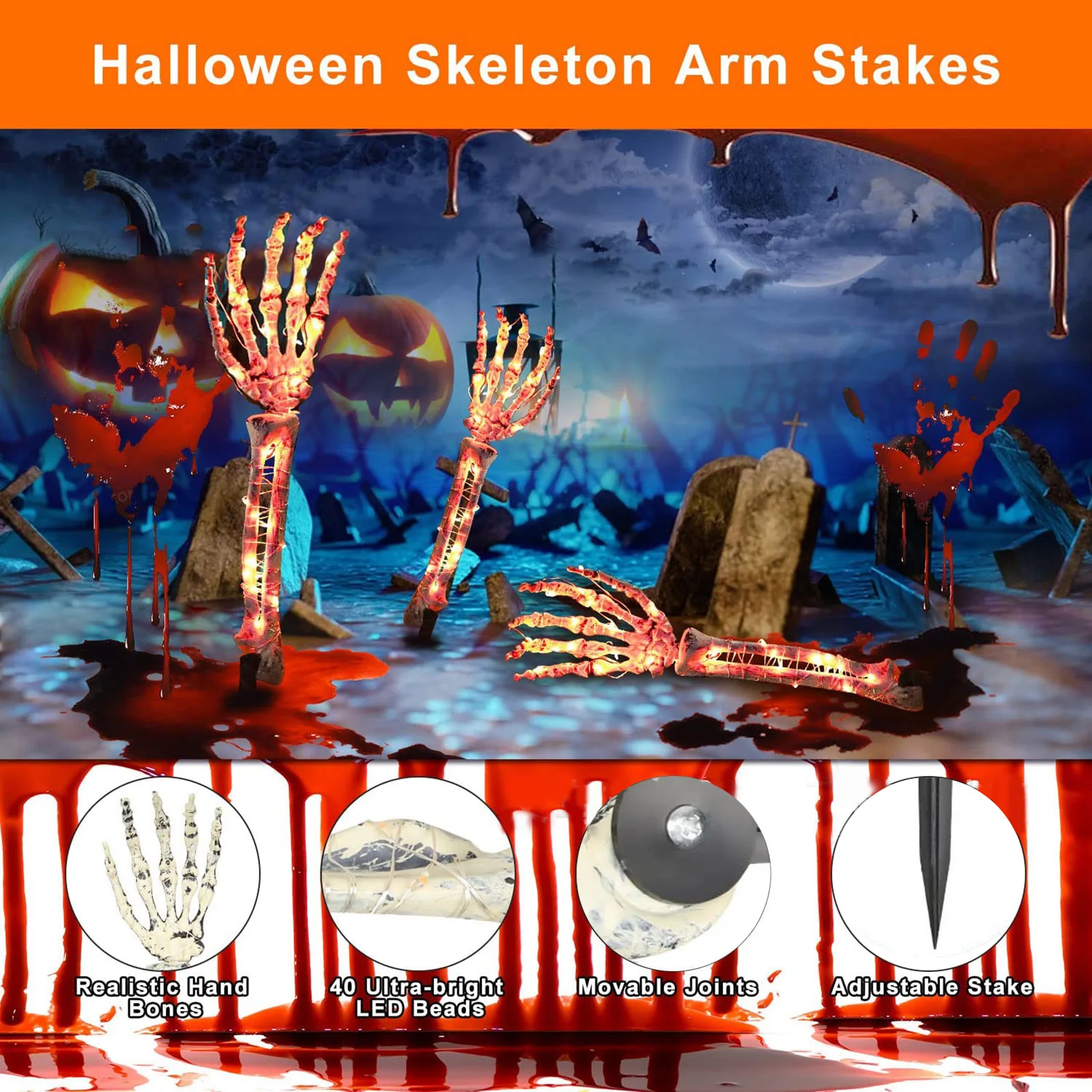 

Светильник-скелет на Хэллоуин, на батарейках, 40 светодиодов