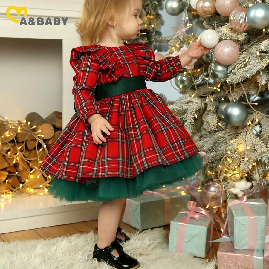 

JENYA 6M-6Y Christmas Dress For Girls Toddler Kid Child Red Plaid Bow Dresses For Girl Xmas Party Princess Costumes Dress