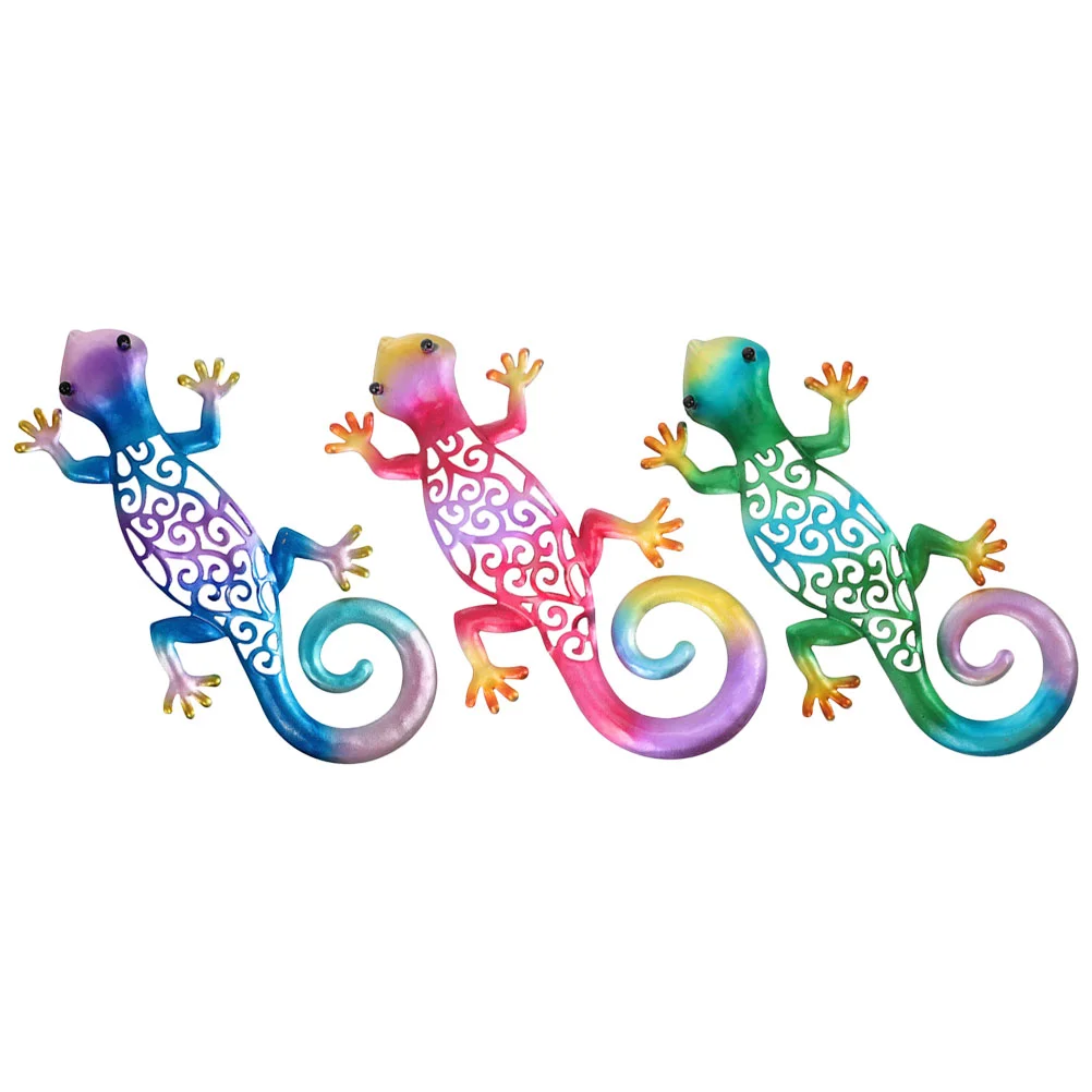 

3 Pcs Mexican Decor Home Lizard Wall Hanging Decors Gecko Sculptures Garden Metal Crafts Pendants Ornaments Iron
