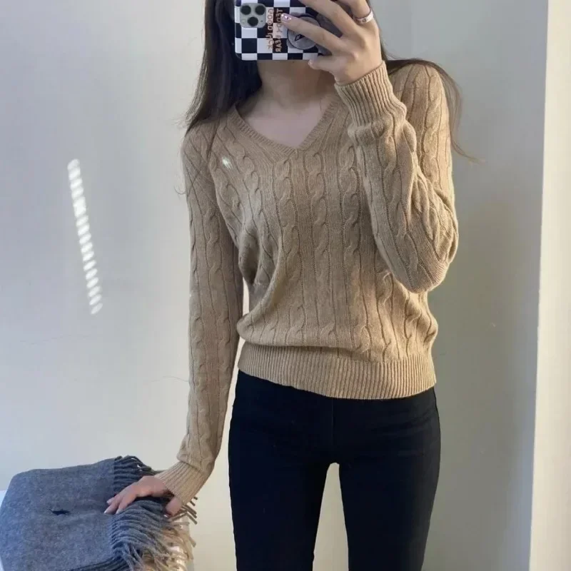 Вязаный топ повседневные короткие пуловеры женский свитер с v-образным вырезом
