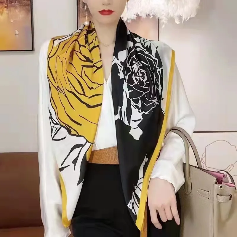 

New 90cmX90cm Fashion Summer Sun Protection Shawl Scarf Long Scarf Letter Simulation Silk Scarf Natural Silk Scarf For Women