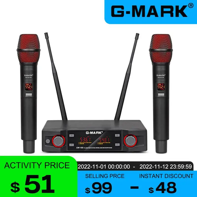 

Беспроводной микрофон Φ EW100, профессиональный UHF, ручной микрофон для караоке с регулируемой частотой, 80 м, для телефона, для ди-Джея, церкви, ...