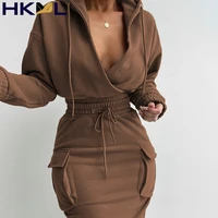 womens dress flap detail drawstring solid casual long sleeve waist hooded sweatshirt chic and elegant woman dresses 2022 new
