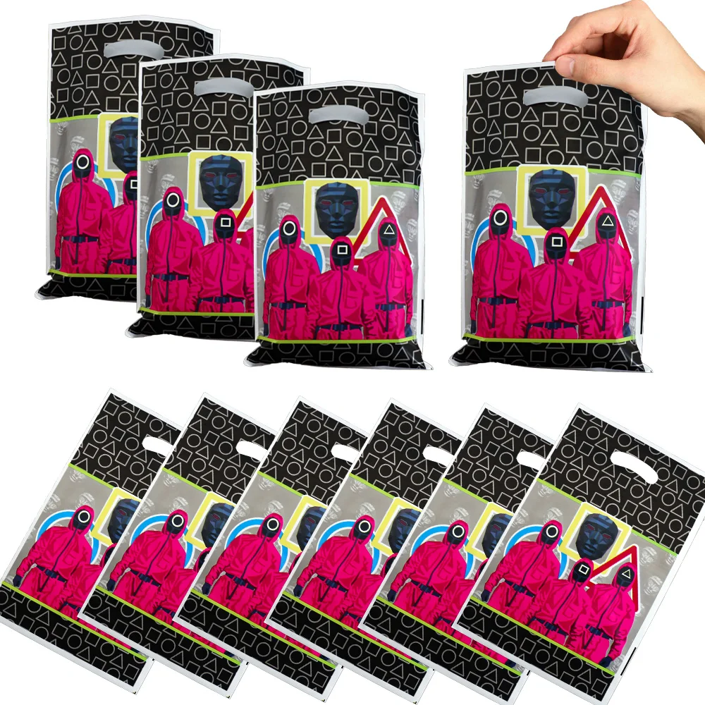 Squid Mask Game Gift Bag Theme Birthday Party Decoration Accessory Candy Bags Cookie Package Baby Shower Squid Backpack Gift Box
