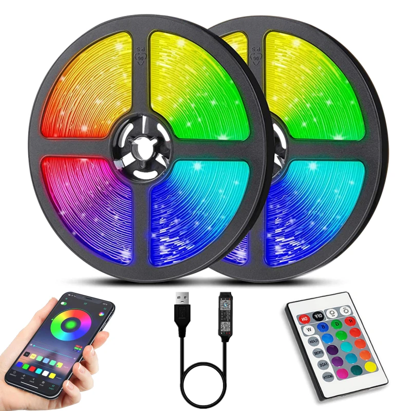 LED Strip Light RGB 5050 Luces 2835 USB 5V Flexible Diode Lamp Tape Bluetooth Remote Control TV Screen Party Bedroom Decoration