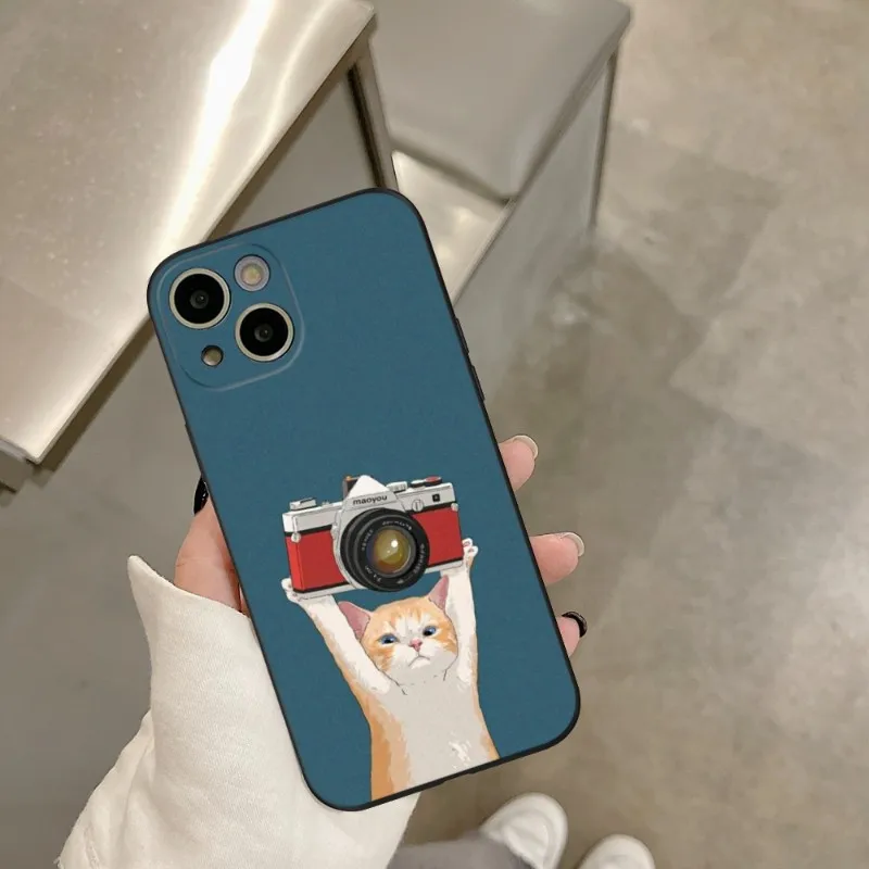 Cartoon cute cat Phone Case FOR IPhone 14 13 11 12 Pro 8 7 Plus X 13 Pro MAX XR XS MINI Black Covers