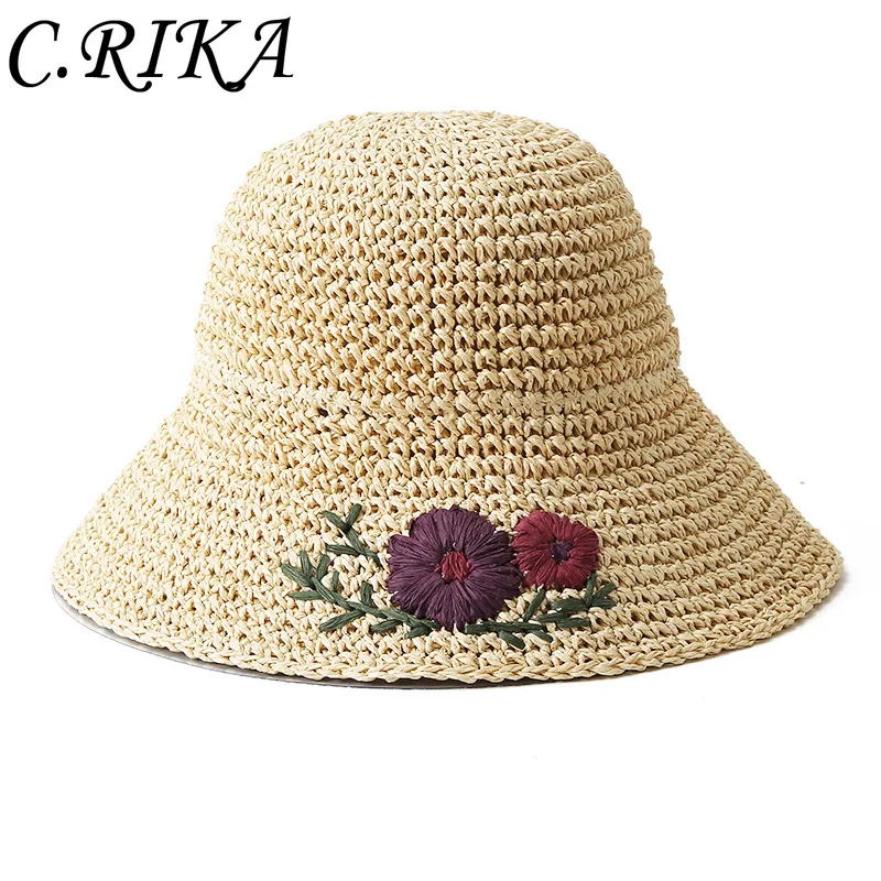 Шляпа женская Соломенная складная Панама от солнца ручной вязки из бумажного