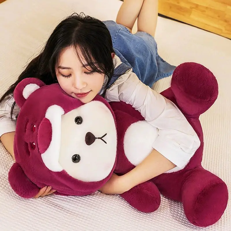 

65cm Kawaii Cute Strawberries Little Bear Plush Throw Pillow Clad Exquisite Doll Children's Toy Originality Birthday Surprise