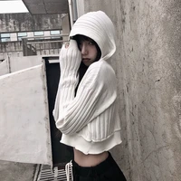 deeptown knitted white sweater women vintage crop tops long sleeve button up cardigan korean 2022 autumn gothic punk clothes