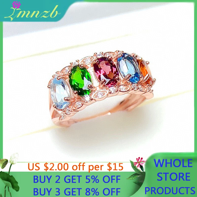 

LMNZB Women Luxury Jewelry Tibetan Silver Rose Gold Color Ring Delicate Multi-color Cubic Zirconia Resizable Rings Wedding Gift