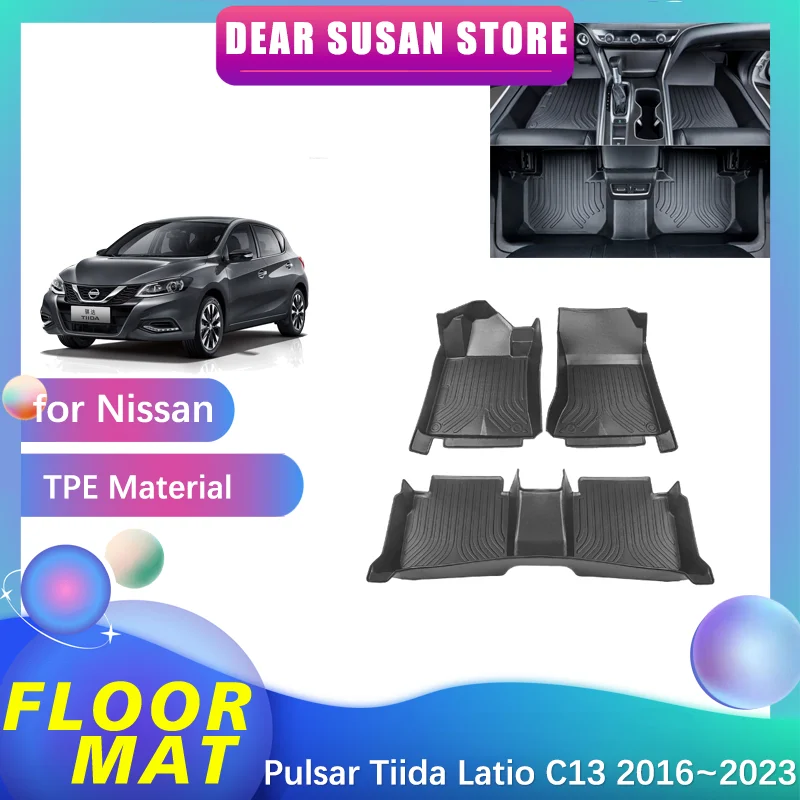 

Автомобильный напольный коврик для Nissan Pulsar Tiida hiso C13 2016 ~ 2023 2017 2018 2019 2020 2021 2022 футов, внутренняя подкладка, подкладка, водонепроницаемый чехол для багажа, коврик, аксессуары