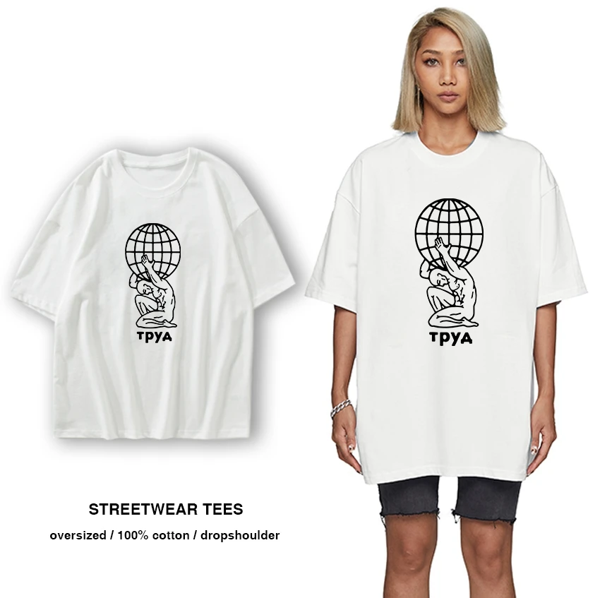 

Футболка мужская оверсайз из 100% хлопка, Повседневная Свободная рубашка с открытыми плечами, с круглым вырезом, уличная одежда