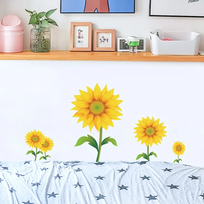 

Home Decor Sunflower Wall Stickers Flowers Wallpaper Living Room Decoration Bedroom Wall Stickers Sunflower Wardrobe Stickers