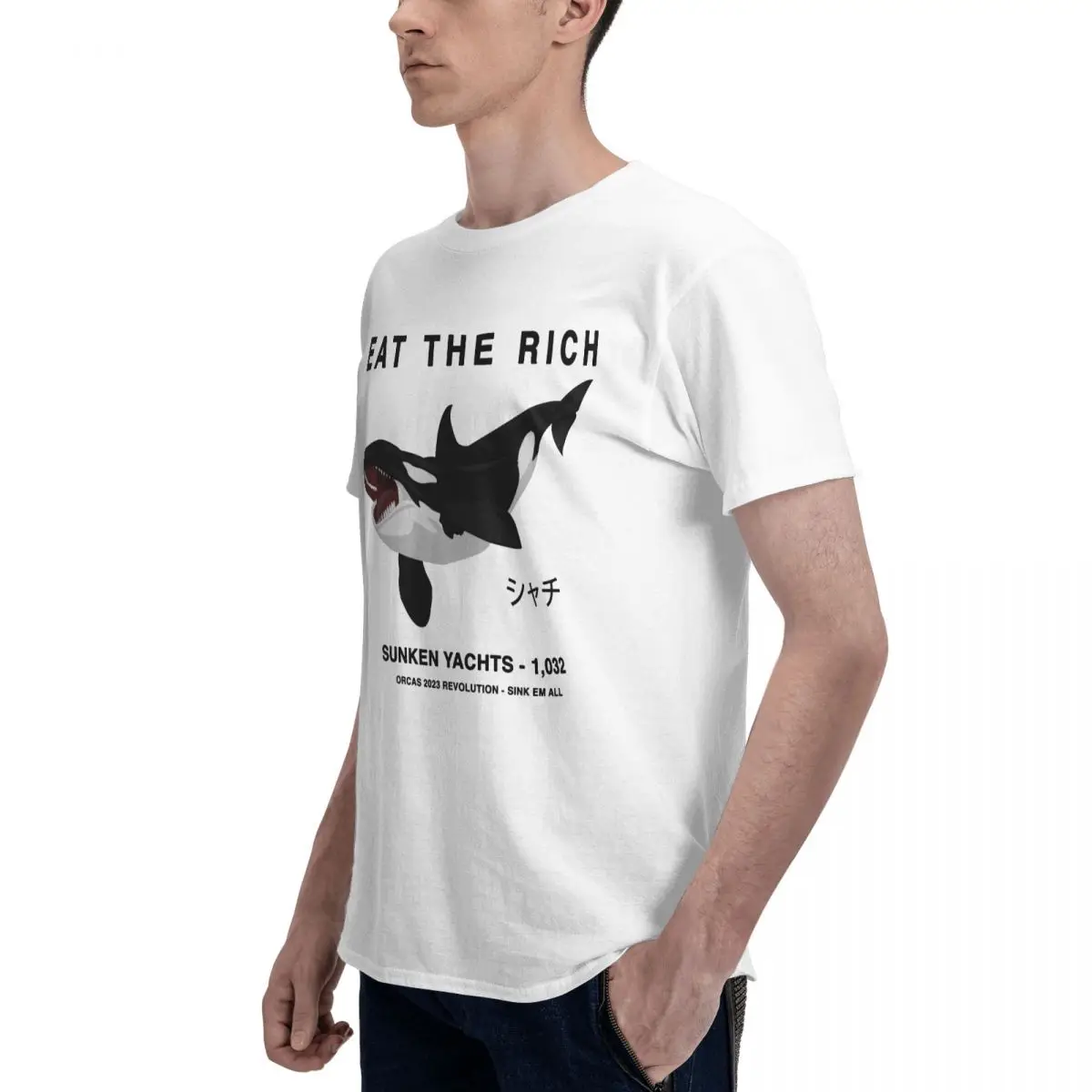 Фото Мужская забавная дизайнерская футболка Oceangate Eat The Rich, Женская хлопковая рубашка с круглым вырезом и рукавами №3