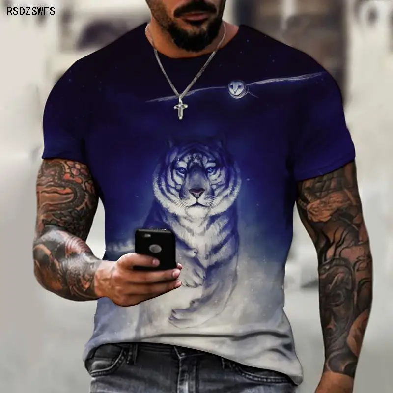 

Tiger Lion 3D Printing Tough Guy T-shirt 2021 Summer Men's T-shirt Harajuku Casual Short Sleeve Shirt Unisex Top Round Neck