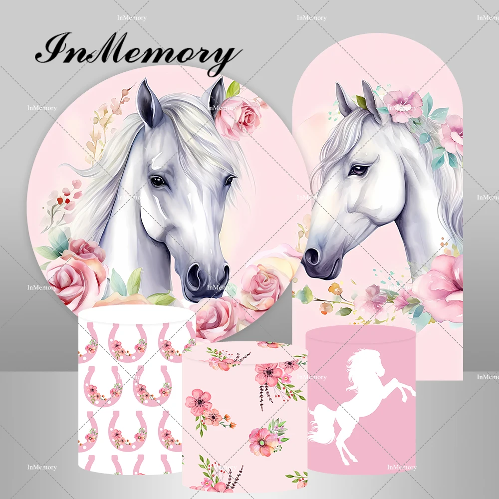 Фон для фотосъемки с изображением розовых цветов лошади